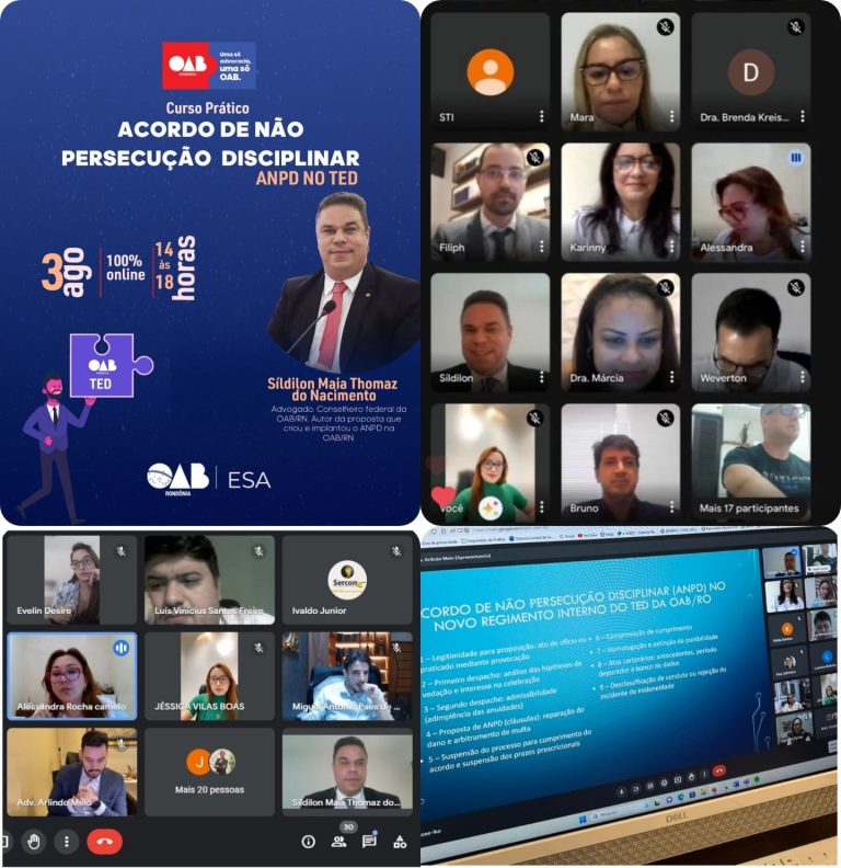 Síldilon Maia ministrou treinamento sobre Acordo de Não Persecução Disciplinar para o Tribunal de Ética e Disciplina da OAB Rondônia