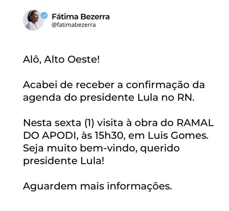 Governadora Fátima anuncia agenda de Lula no Alto Oeste nessa sexta-feira (1)