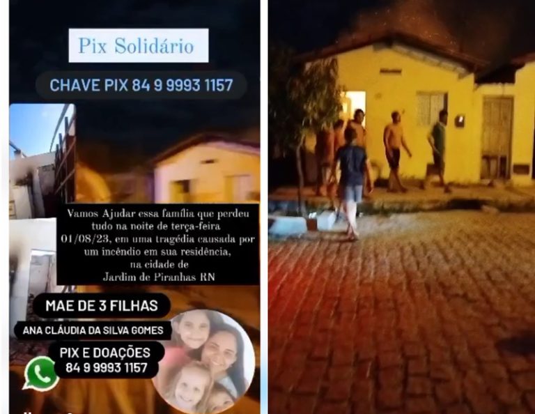 Mãe solo e as três filhas pequenas saem ilesas mas perdem tudo após incêndio consumir sua casa no interior do RN; Vídeo