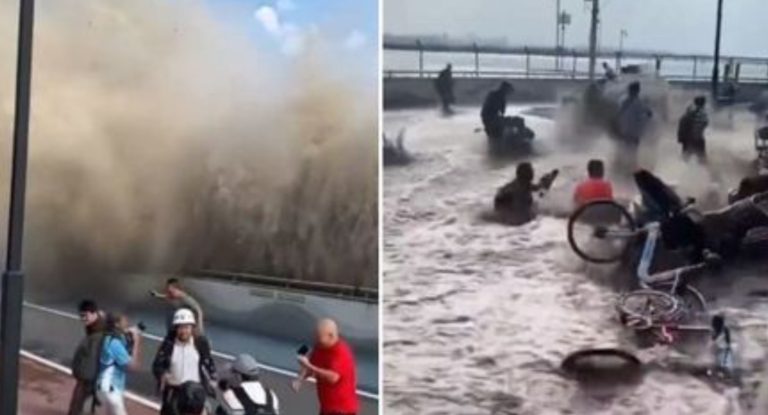 Tsunami de rio: onda chamada ‘Dragão de Prata’ arrasta turistas na China