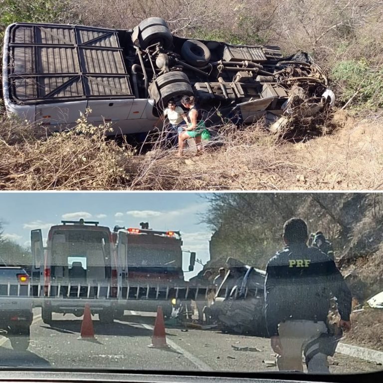 Acidente entre micro-ônibus Linha-6 e carro de passeio deixa feridos e uma pessoa morta na BR-226, no Seridó