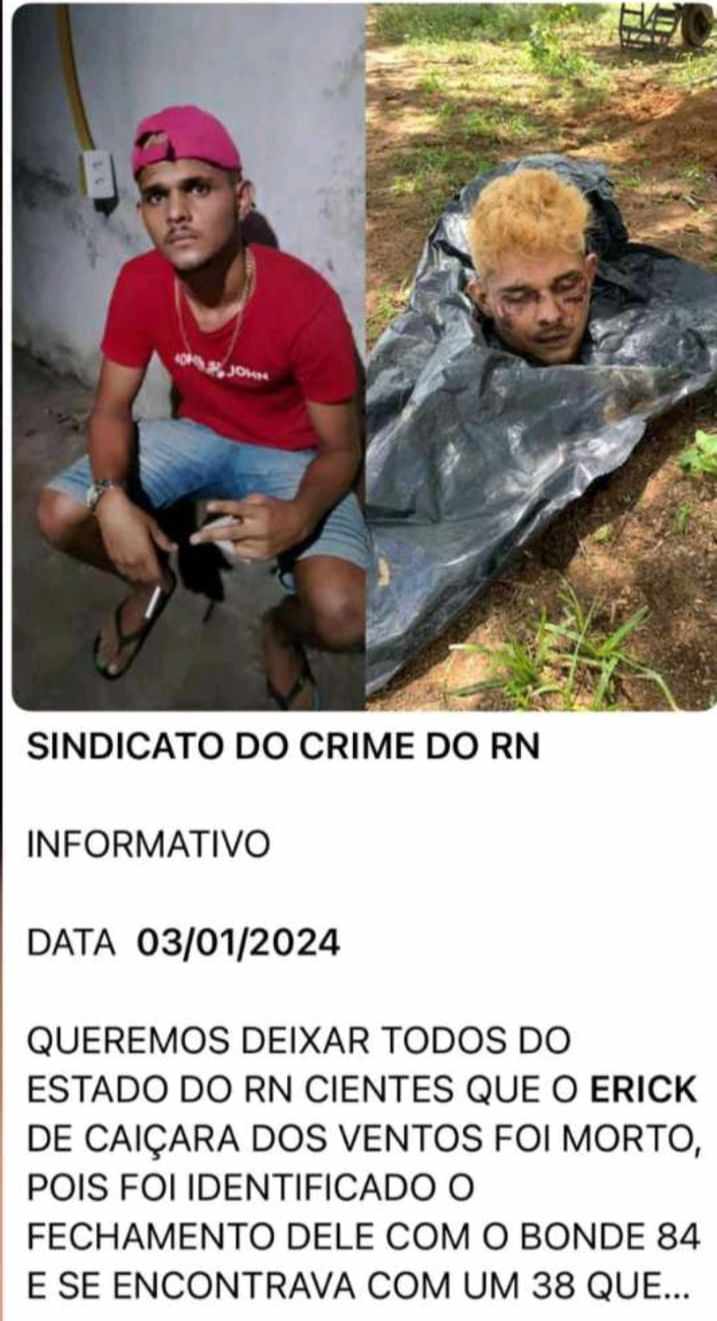 Facção mata, explica o motivo e joga nas redes sociais no RN.
