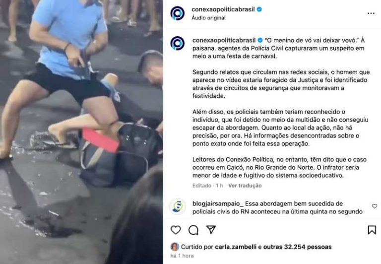 Maior jornal de Brasília/DF repercute ação da Polícia Civil no carnaval de Caicó com a legenda: “O menino de vó vai deixar vovó”