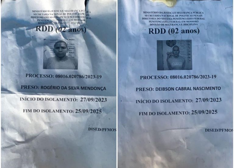 Dois detentos de alta periculosidade fogem do presídio federal em Mossoró
