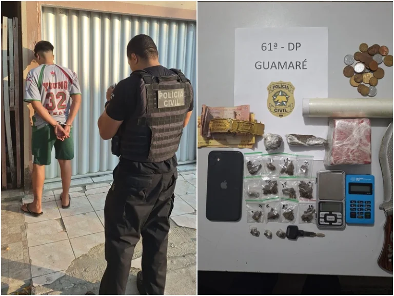 [VÍDEO] Traficante suspeito de fazer delivery de drogas é preso em flagrante em Guamaré