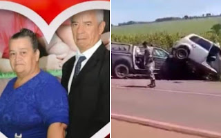 Acidente com viatura da PM e carro mata casal e deixa quatro policiais feridos. Uma viatura do Batalhão