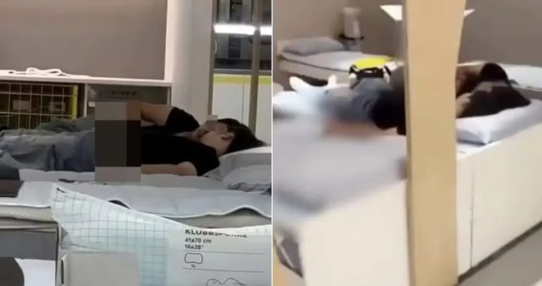 * Casal é flagrado s3xo em cama de exposição de loja.
