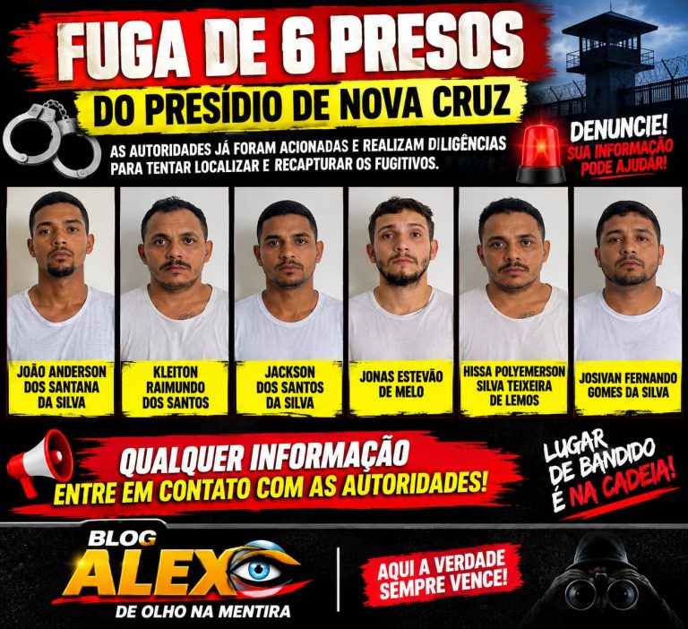 🚨 FUGA DE SEIS PRESOS DO PRESÍDIO DE NOVA CRUZ, NO RN