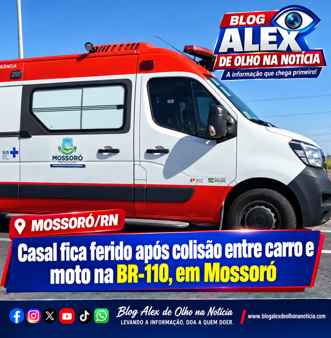🚨 Casal fica ferido em colisão entre carro e motocicleta na BR-110, em Mossoró 🚨 Casal fica ferido em colisão entre carro e motocicleta na BR-110, em Mossoró